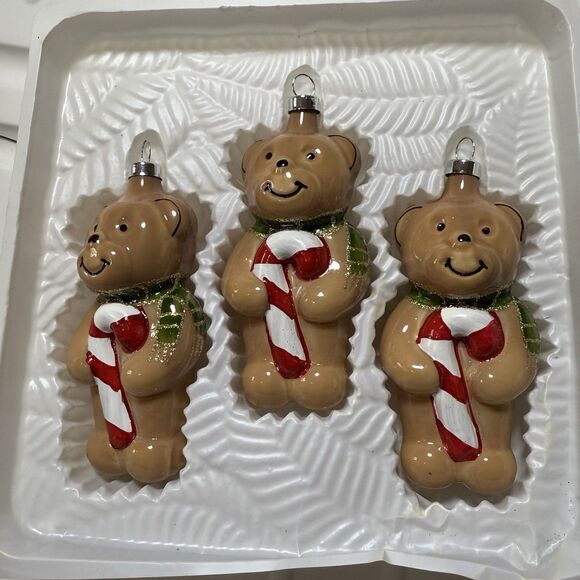 Christmas Trimmeries Bradford Glass Vintage Christmas Ornaments 3 Teddy Bears - Picture 2 of 3